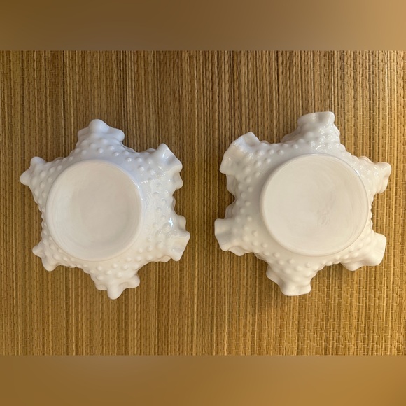Fenton Hobnail Milk Glass Candy Dish White Elegant Ruffled Edge Set of 2 Vintage - Picture 3 of 5